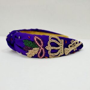 Mardi Gras Purple Beaded Headband with Crown, Mask & Trumpet