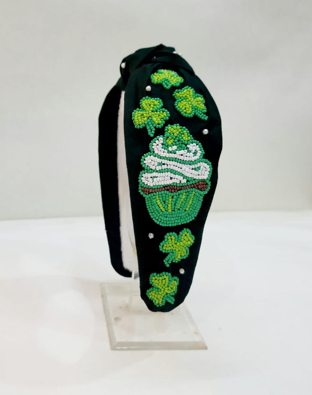 St. Patrick's Day Green Leaves Beaded Headband