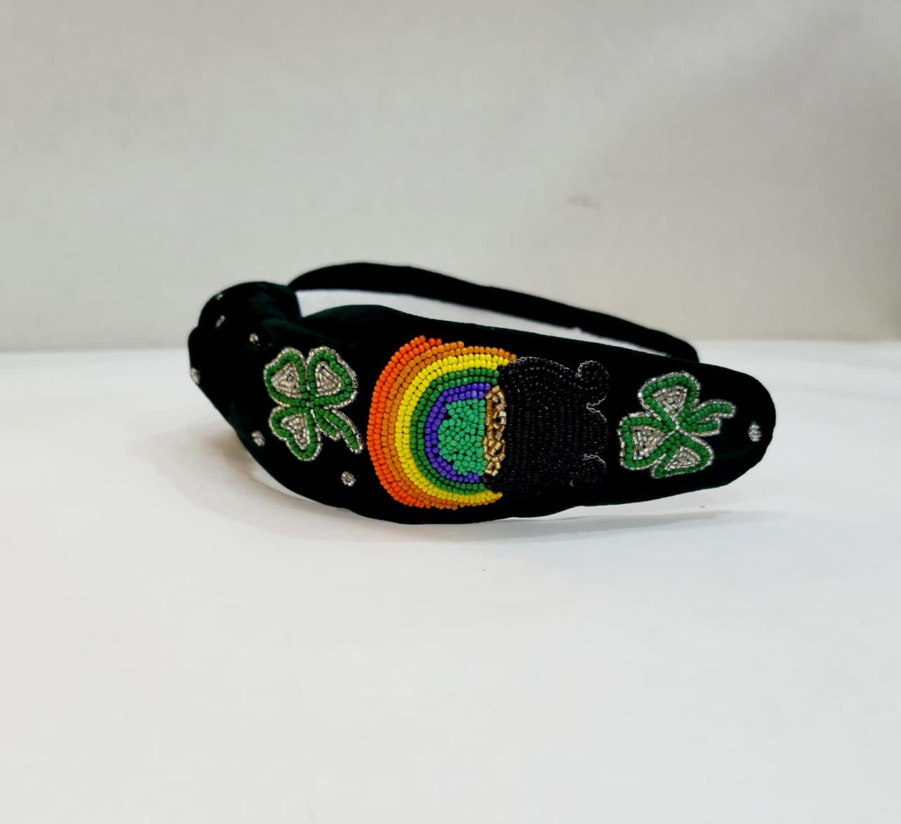 St. Patrick's Day Leaf and Rainbow Beaded Headband