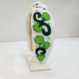 St. Patrick’s White Headbands with Green Shamrock Design