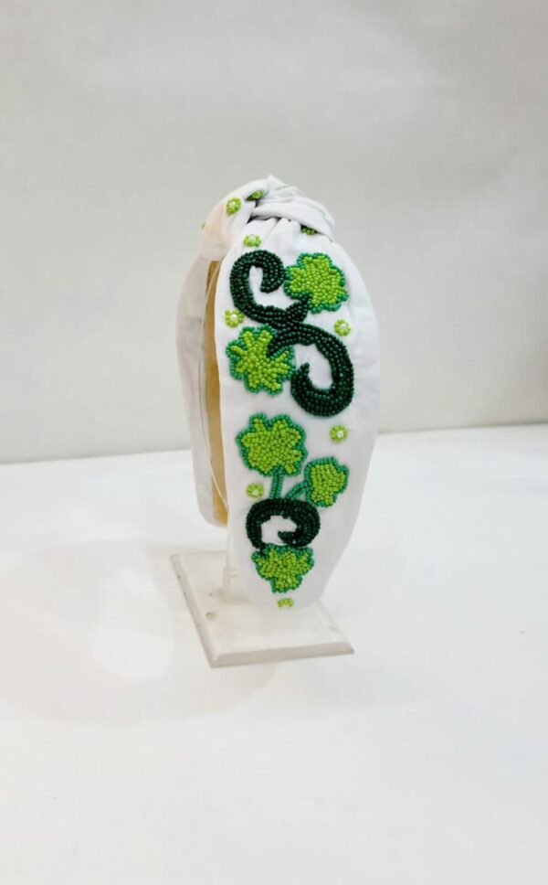 St. Patrick’s White Headbands with Green Shamrock Design