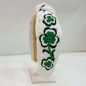 St. Patrick’s White Headbands with Beautiful Green Flower Design