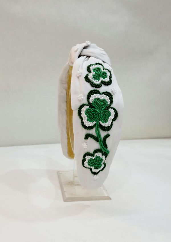 St. Patrick’s White Headbands with Beautiful Green Flower Design