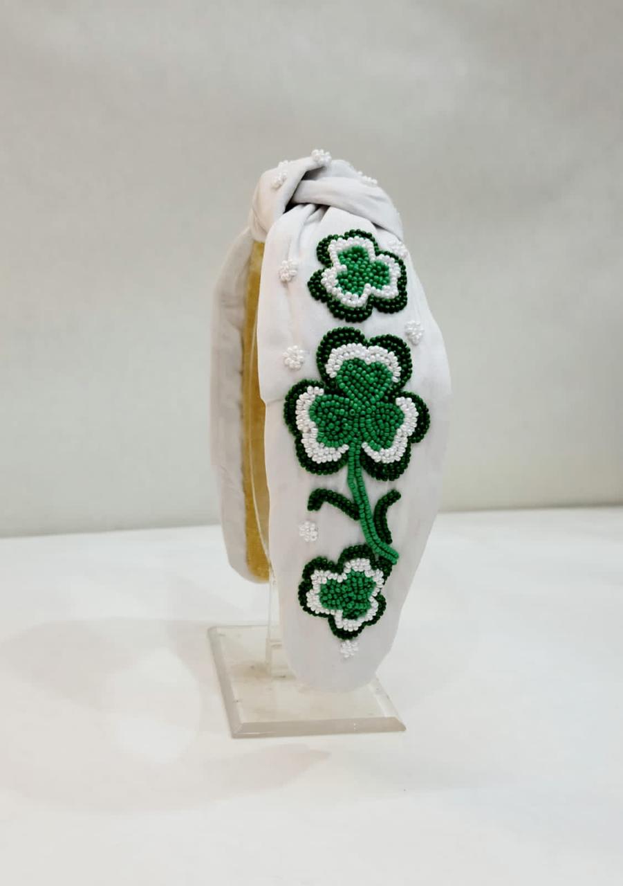 St. Patrick’s White Headbands with Beautiful Green Flower Design