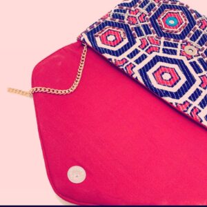 Beaded Clutch Bag - Handmade Royal Blue & Pink Women’s Clutch Bag