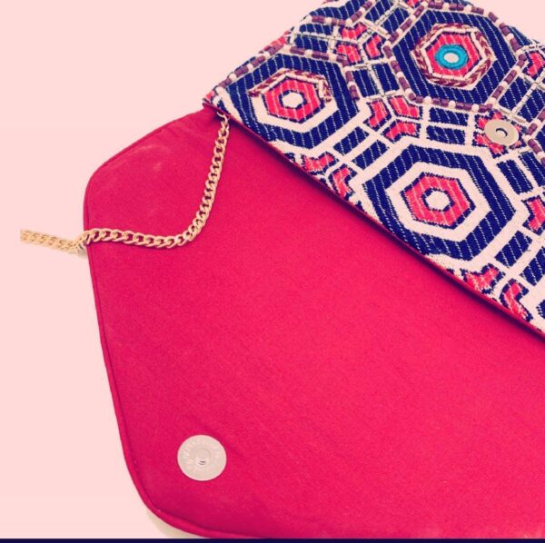 Beaded Clutch Bag - Handmade Royal Blue & Pink Women’s Clutch Bag