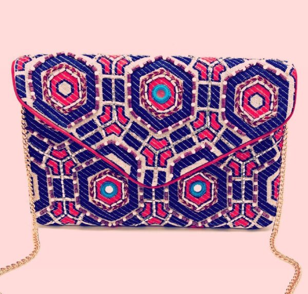 Beaded Clutch Bag - Handmade Royal Blue & Pink Women’s Clutch Bag