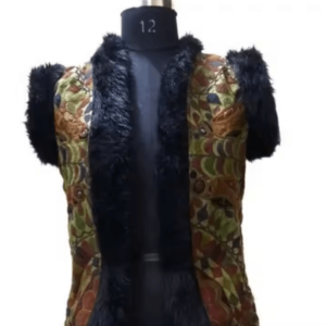 Beaded-Sleeveless-Faux-Fur-Black-Jacket