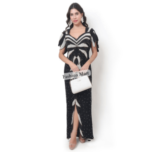 Black-and-White-Embellished-Kaftan-Dress
