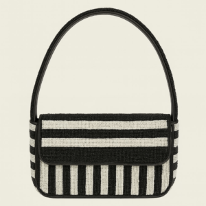 Black-and-White-Striped-Beaded-Handbag