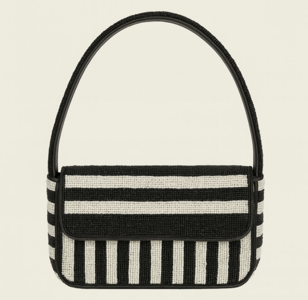 Black-and-White-Striped-Beaded-Handbag