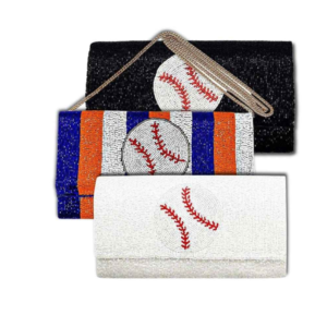 Baseball Theme Seed Beaded Evening Clutch Handbag with Chain